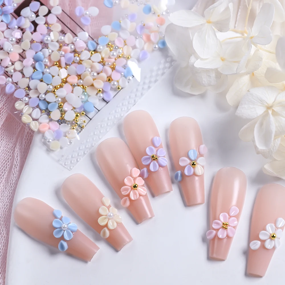 ชาร์มเล็บอะคริลิค 3 มิติ รูปกลีบดอกไม้ 150 ชิ้น สำหรับตกแต่งเล็บ DIY ลูกปัดสีขาวทอง กลีบอะคริลิคขนาดเล็ก อุปกรณ์ตกแต่งเล็บสไตล์ Y2K # # $