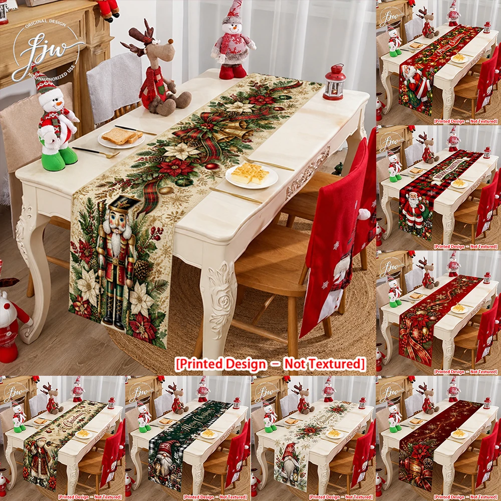 1pc Christmas Table Runner Vintage Nutcracker Xmas Holiday Table Decor for Dining Room Kitchen Party Decoration