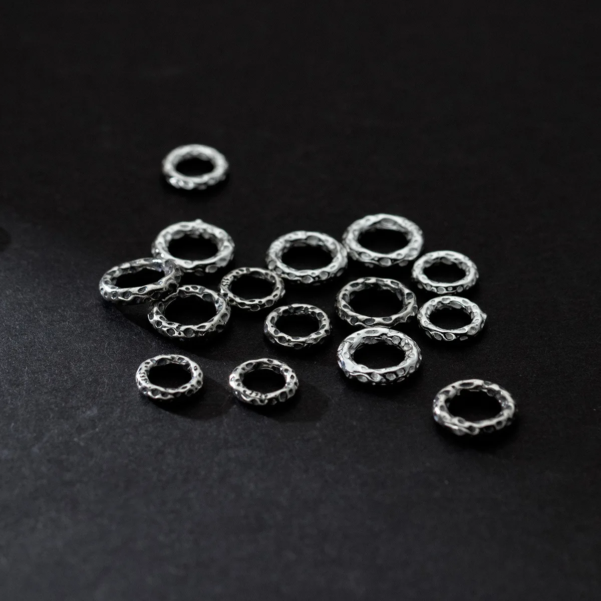 1pc/lot 925 Sterling Silver Fashion Uneven Surface Circle Loose Beads 8mm 10mm Round Connector Spacer Charms DIY Jewelry Making