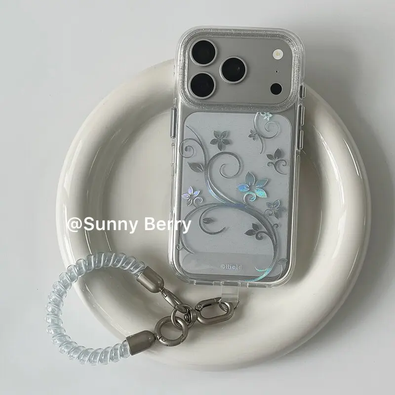 Funda brillante estilo coreano con flor de plata y vid, Y2K, para iPhone 18 11 12 13 14 15 16 17 AIR Pro Max Plus MINI, borde protector