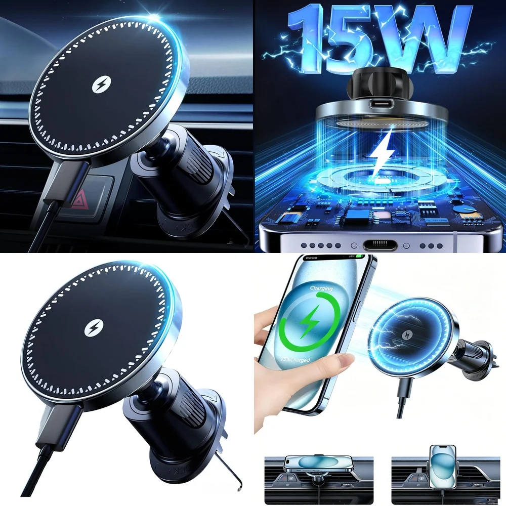 New Trend Chargers Adapters 2026 Magnetic Wireless Car Charger Air Vent Car Mount Phone Holder Consumer Electronic Accessories
