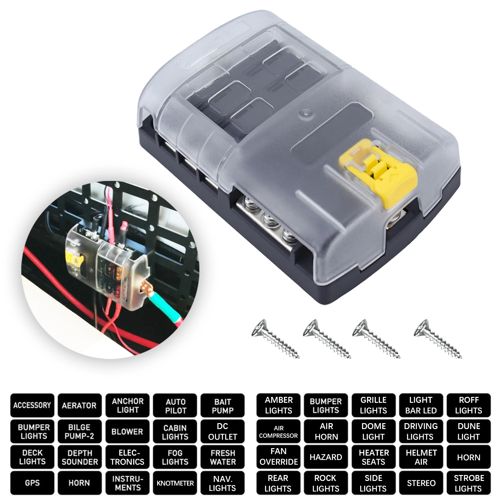 12 Way 6 Way Blade Fuse Block Box 100A Negative Bus Waterproof for 12V/24V Truck Car Boat Marine RV Power Distribution Panel