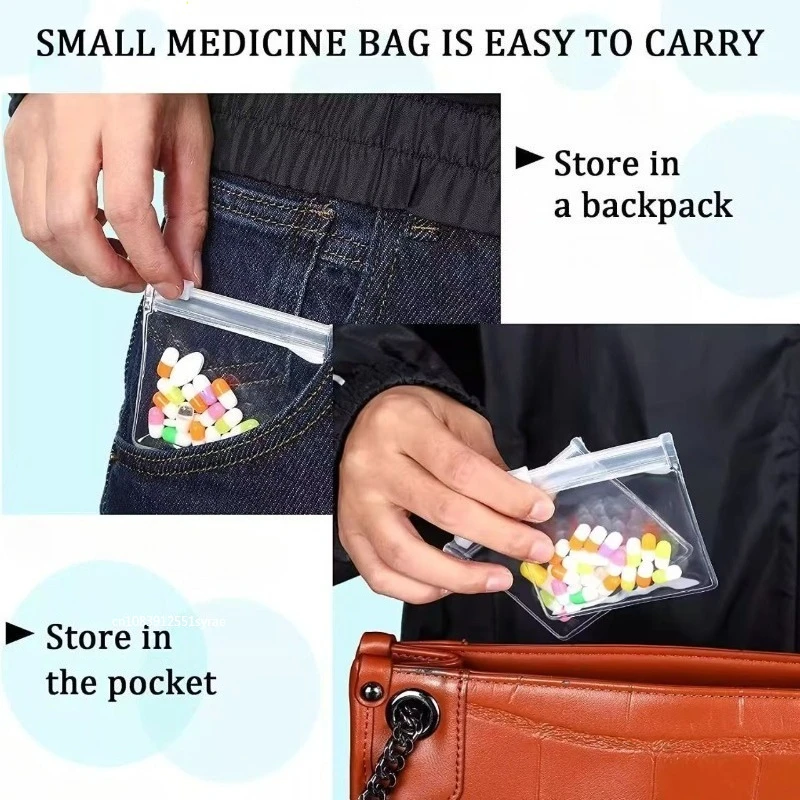 Pillenbeutel, wiederverwendbar, transparent, selbstdichtend, für Reisen, Medikamente, Organizer, Aufbewahrungen, Mini, staubdicht, selbstdichtende Reise-Aufbewahrungsbeutel