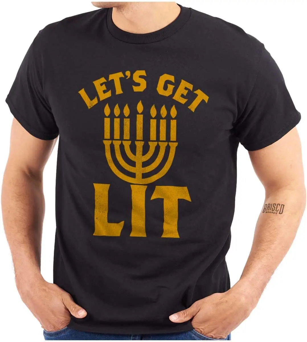 Brisco Brands Hanukkah Menorah Let's Get Lit Graphic T Shirt Men or Women