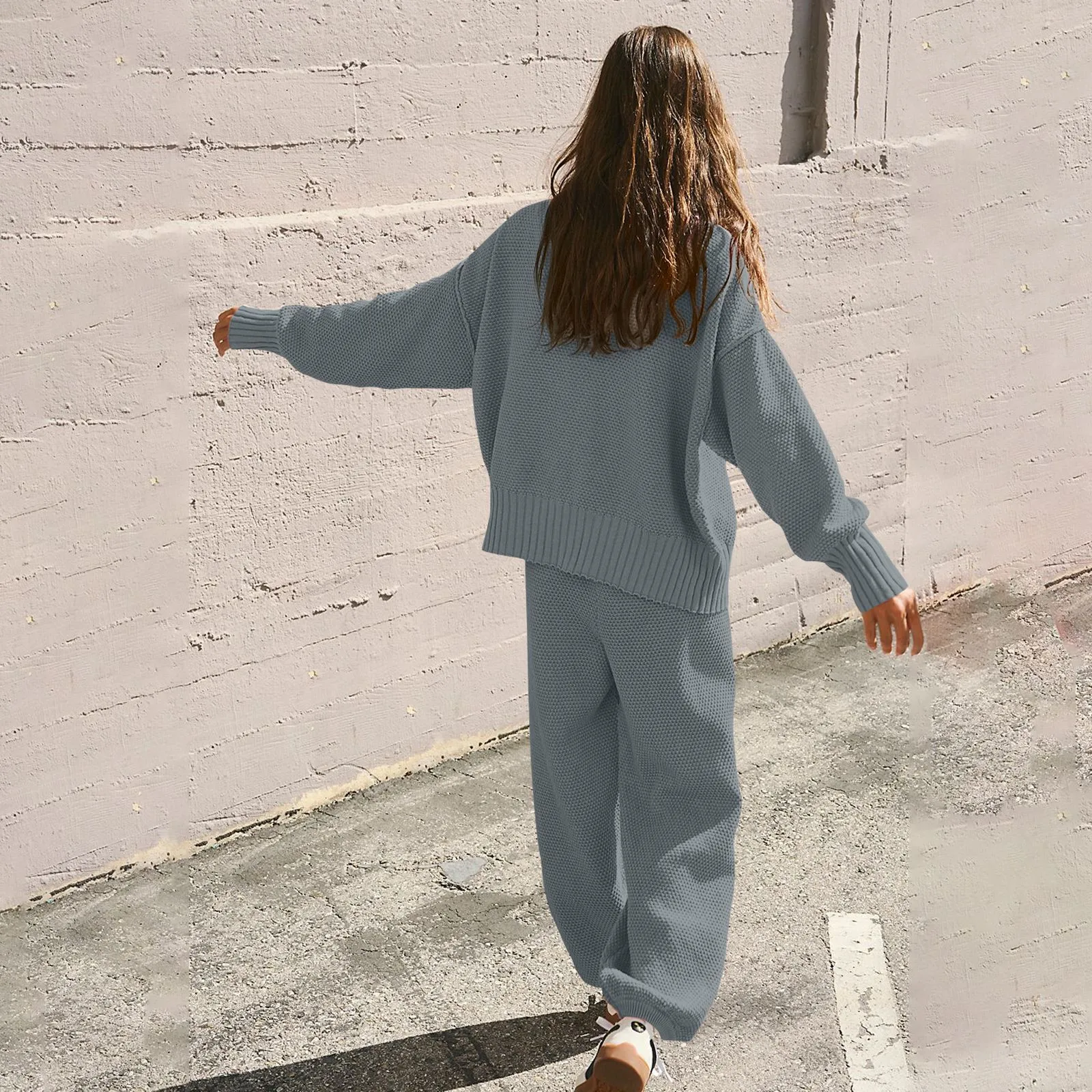 Nuovi set da 2 pezzi completi da donna maglione a maniche lunghe moda Pullover lavorato a maglia monopetto Top e pantaloni eleganti set da donna