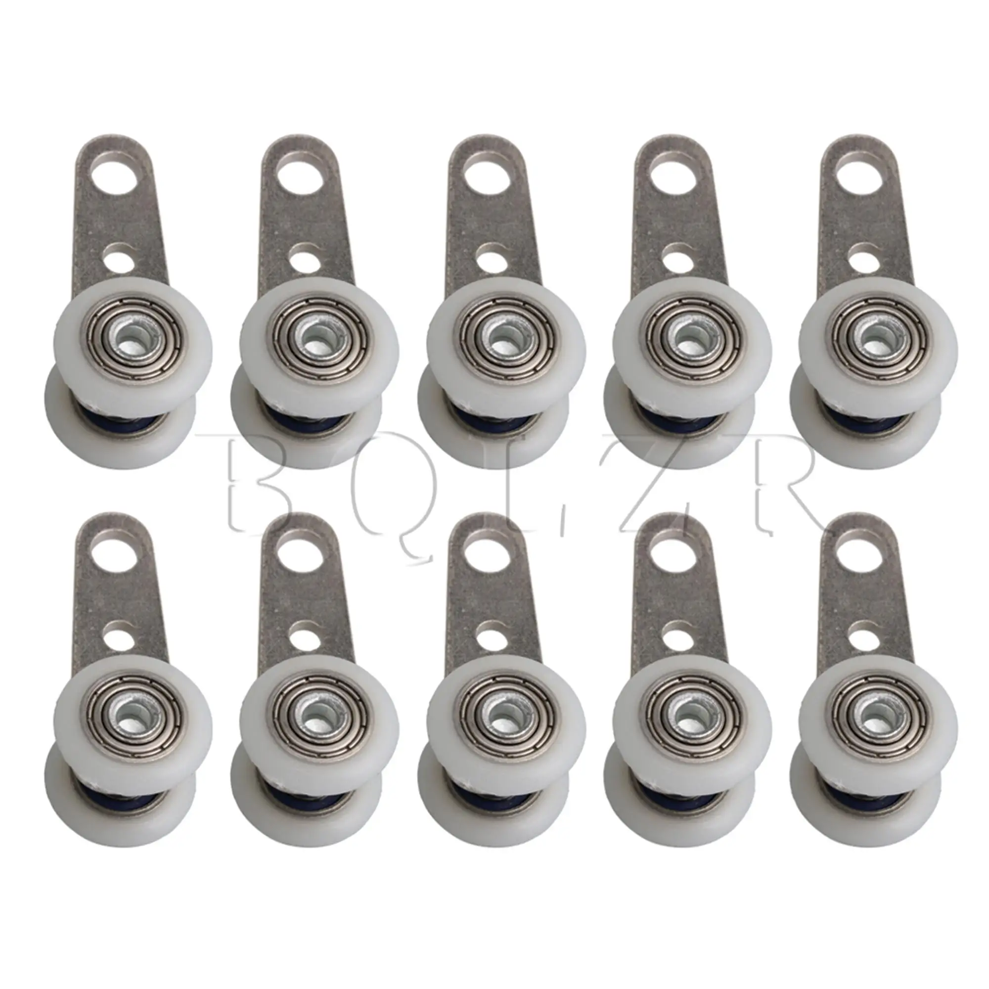 

BQLZR 1.77x0.74inch Metal Bearing Pulley Block with Two Plastic Wheel for Sliding Door Window Cabinet Pack of 50