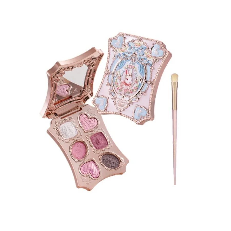Palette de maquillage pour les yeux Flower Knows Bunny Garden Collection, 6 couleurs, avec pinceau pour les yeux, paillettes pour les yeux, kit de maquillage coréen