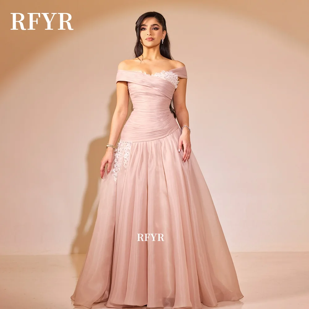 

RFYR Off Shoulder Prom Dress with Flowers Off Shoulder Party Dress A Line Evening Dresses Formal Occasion Dresses Customized