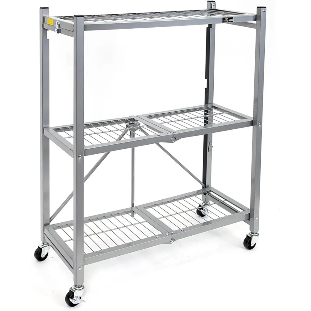 

3-Tier Storage Shelves on Wheels, Steel Shelving Holds 750 pounds, Heavy Duty Garage Storage & Organization, Closet Organizer,
