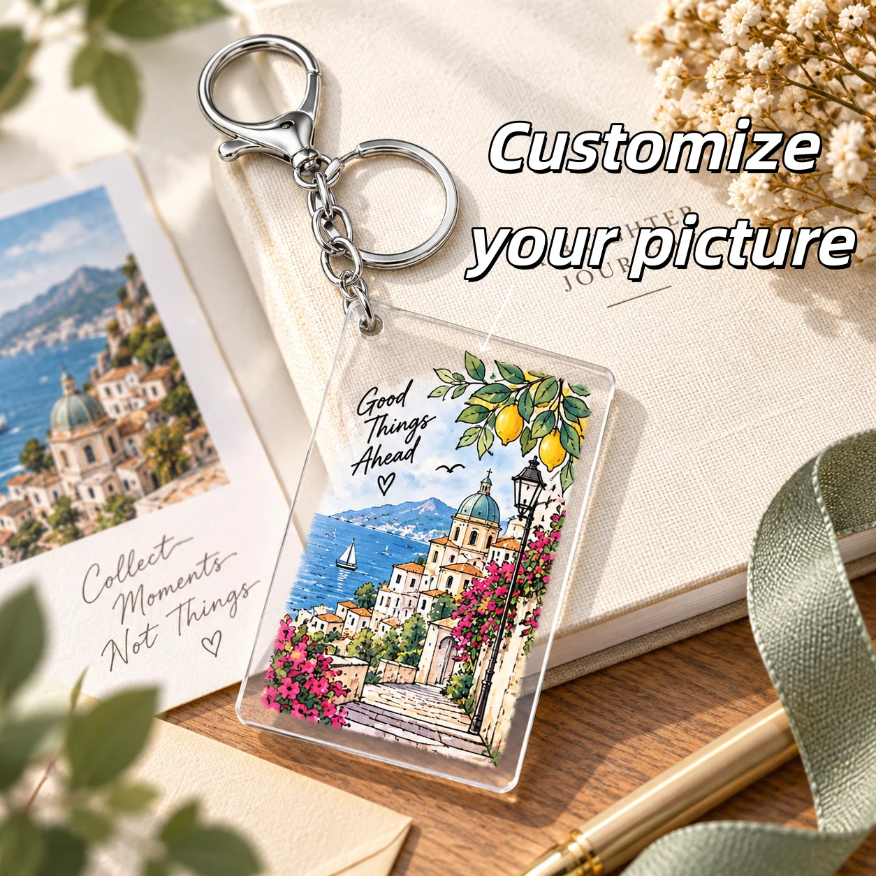 Custom Acrylic Rectangular Keychain Personalized Memorial Gift Unisex Transparent for Men Women Bag Pendant