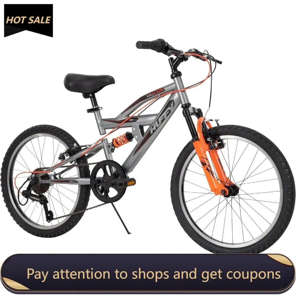 

20" Boy's Mountain Bike，Rugged and Durable Design, Full Suspension, 6 Speed, Adjustable，Twist Grip Shifting, Sturdy Freight free