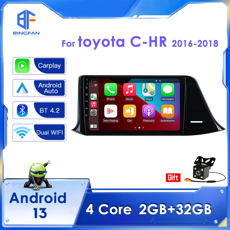 

Bingfan 9 inch 2G Ram 32G Rom Toyota C-HR 2016-2018 Car Radio Carplay Android Auto Stereo GPS Navigator Car multimedia Player