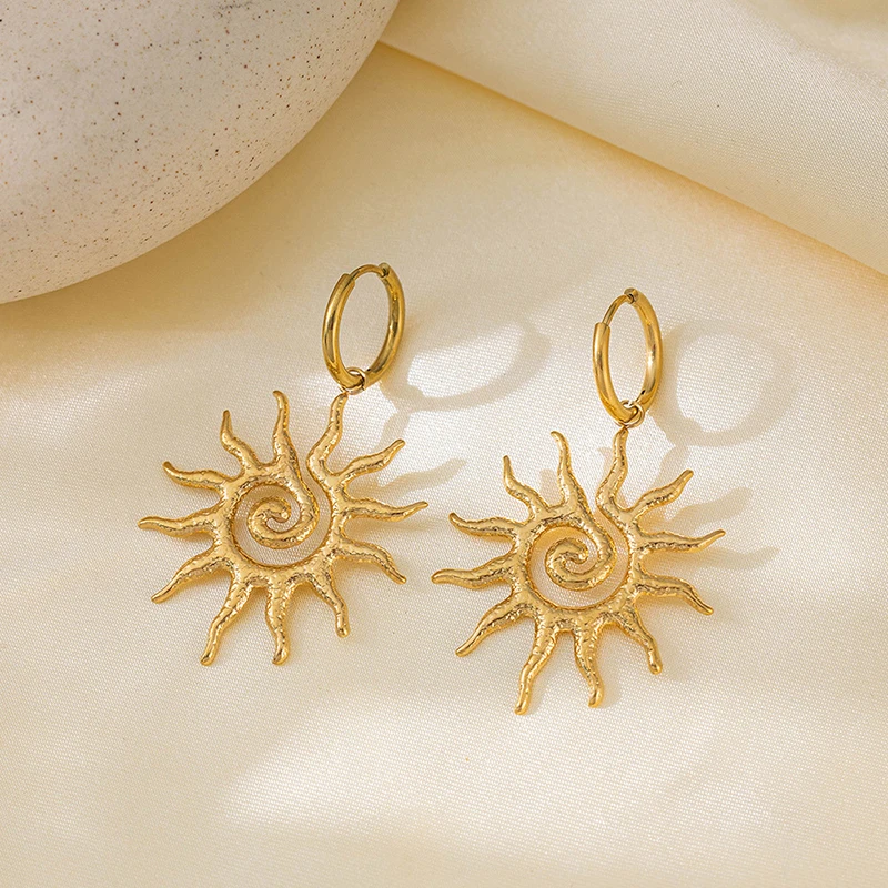 

New Design Stainless Steel Sun Dangle Earrings for Women Gold Color Piercing Pendant Drop Earrings Fashion Jewelry Wholesale