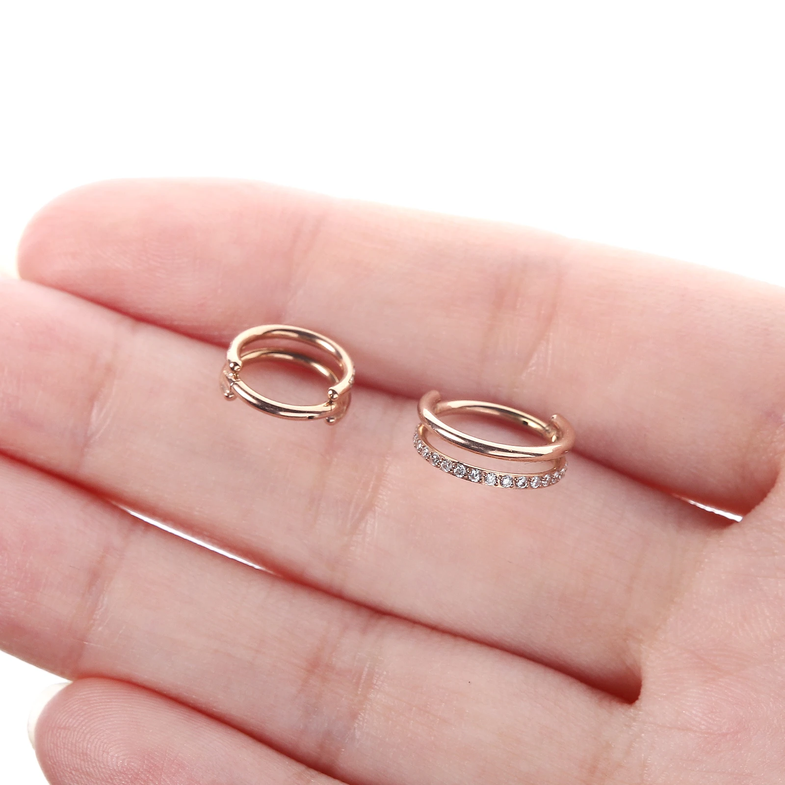 G23 16G Titanium CZ Row Conch Nose Ring Cartilage Hoop Daith Tragus Helix Lobe Earring Hinged Segment Clicker Piercing Jewelry