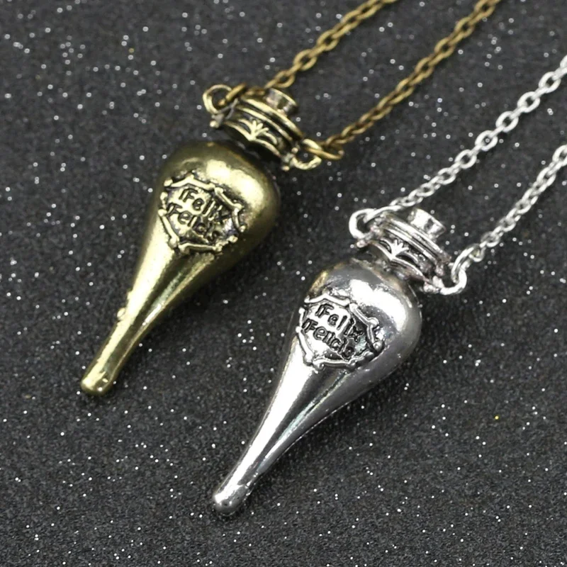 Felix Felicis Magical Potion Necklace Liquid Luck Bottle Vingtage Antique Bronze Silver Color Pendant Movie Jewelry Wholesale