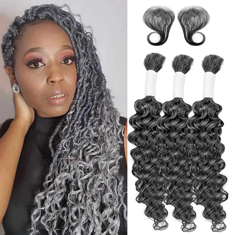 Curly Deep Wave Human Hair 16A 3 Bundles Salt & Pepper Curly Wave Braiding Real Human Hair Burgundy 100% Brazilian Human Hair Wi