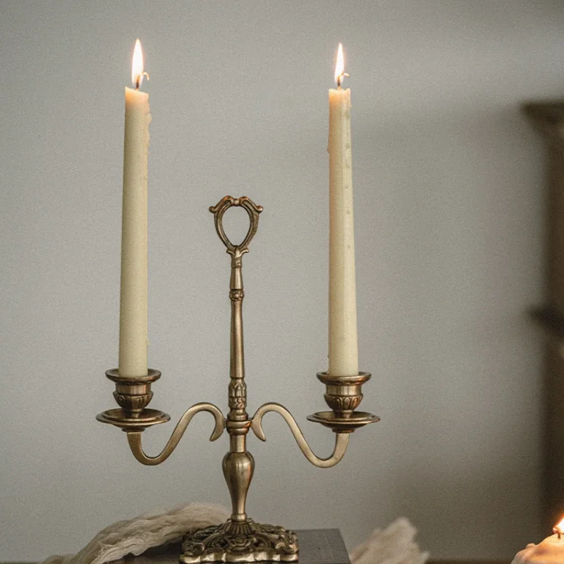 Brass candlestick props European light luxury metal household romantic dining table ornament