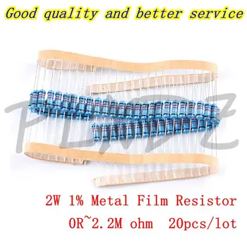 금속 필름 저항기 1% 0R - 2.2M 2.2 10 100 120 150 220 270 330 390 470, 1K 2.2K 4.7K 10K 15K 22K 47K 100K 470K, 20 개 2W 1M 옴