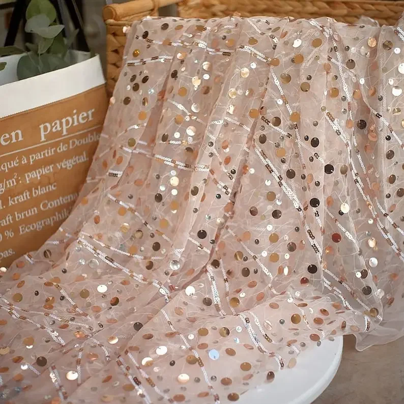 

Beautiful Colorful Sequin embroidery lace fabric soft tulle Lace Wedding Dress Bridal Veil Girl Tutu 1 yard