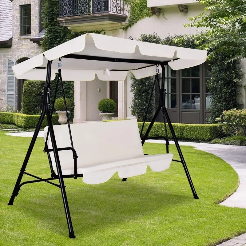 

Outdoor Patio Swing Chair with Canopy,3 Seater Porch Swing Chair with Adjustable Canopy and Removable Cushion