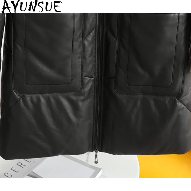 AYUNSUE-Veste en cuir 100% véritable pour femme, manteau en peau de mouton véritable, combinaison en duvet de canard blanc, col en fourrure de renard, hiver 2023