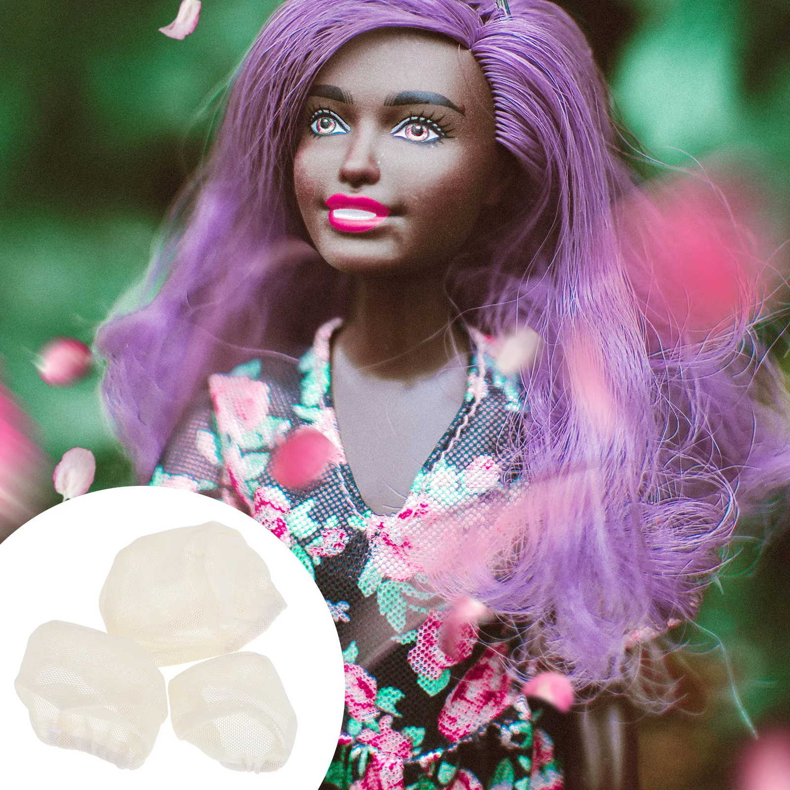 3 Stück BJD Haar Perücken Kappe Liner Spielzeug Zubehör Beige Mesh Net Weben Haar Einfacher Ersatz Mini Styling