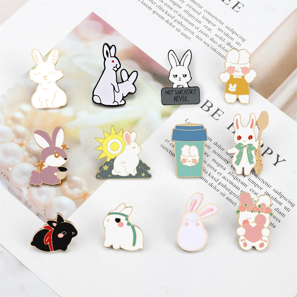 Animal Evil Rabbit Enamel Pins Cute Cartoon Bunny Brooches for Kids Girls Cool Feminist Backpack Lapel Badge Metal Jewelry Gifts