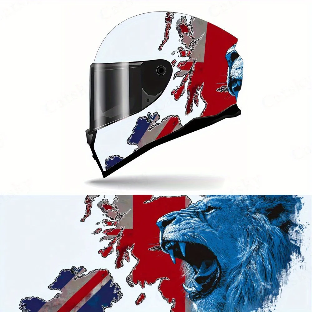 

British Lion Motorcycle Helmet Sticker - Waterproof Scratch Resistant Self Adhesive PVC Sheet with British Style Red Blue White