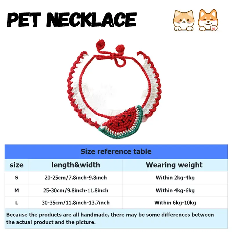 اليدوية الكروشيه الحيوانات الأليفة القط قلادة لطيف الفاكهة سلسلة طوق بكلاب قابل للتعديل كلب صغير لينة مطاطا وشاح للحيوانات الأليفة الطرف الديكور #6