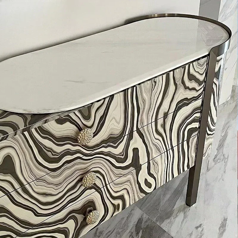 Gabinete de porche de madera maciza de arte de lujo ligero, villa, casa de signer, cabina lateral de comedor creativa de alta gama et