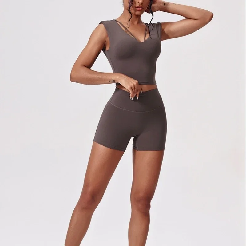 

Women Tracksuit 2PCS Yoga Set Nude Feeling Gym Set Sports Bra Shorts Workout Sportswear Running Gym Wear Athletic Sport Suit