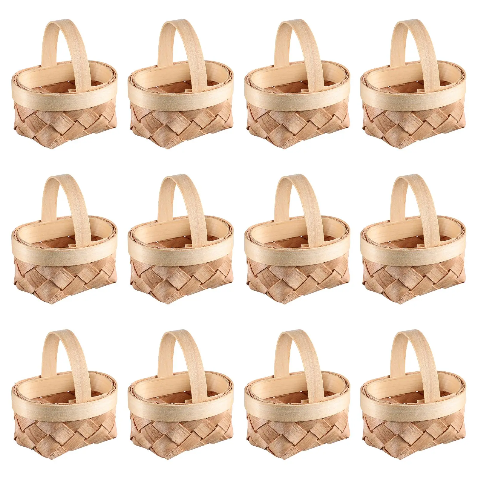 12pcs Mini Easter Baskets Wooden Handle Woven Baskets Easter Eggs Container Wicker Baskets Candy Gift Boxes Party Favor