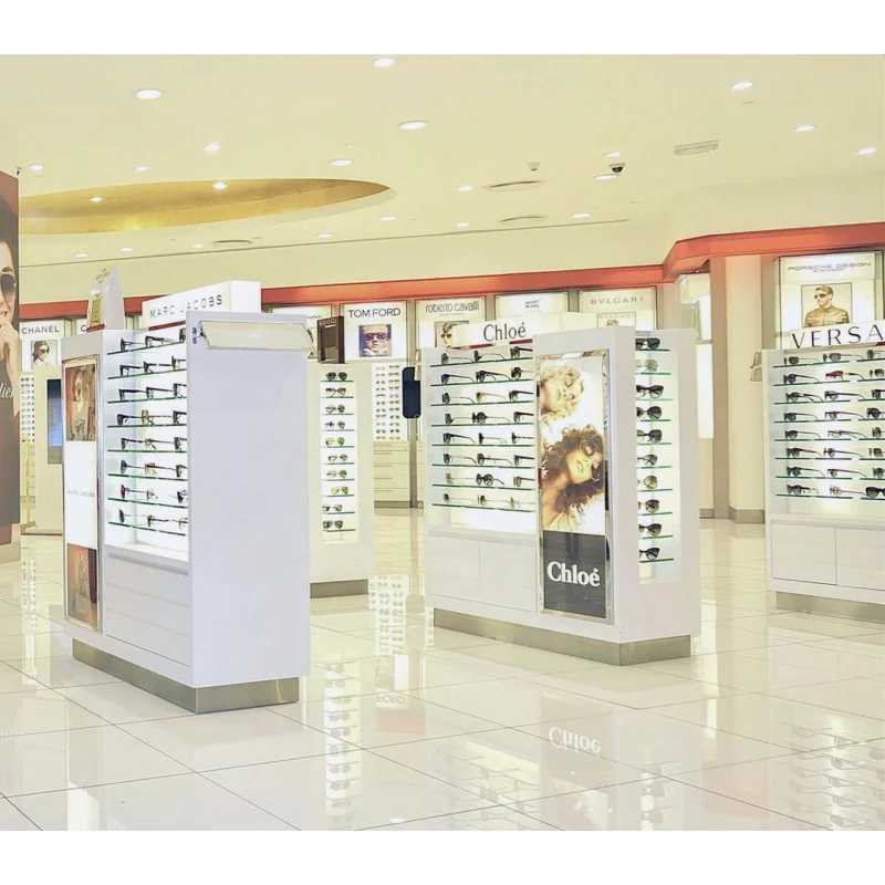 

custom，Wooden Glass Sunglasses Display Cabinet Double Side Eyeglass Display Counter Kiosk for Mall