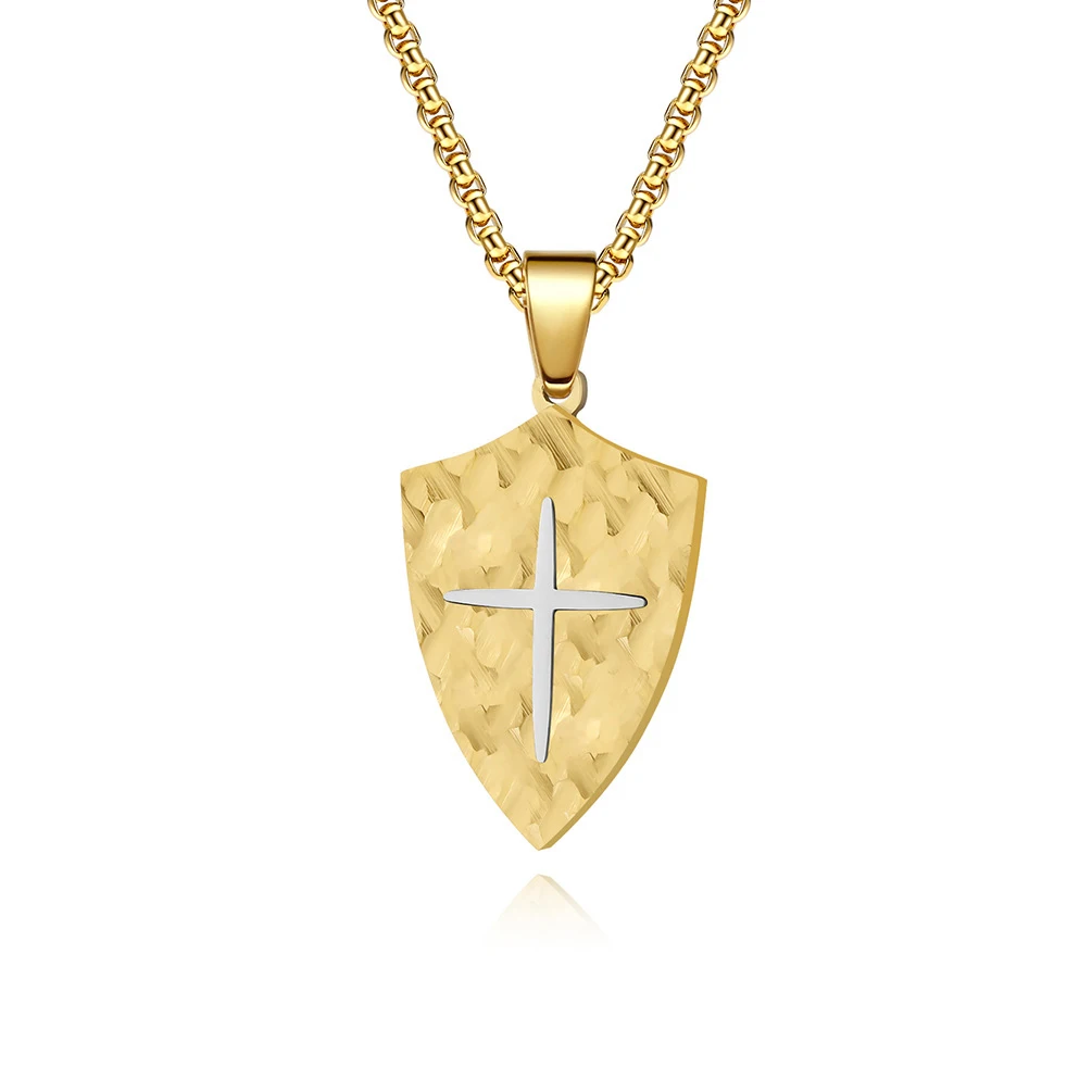 Christ Cross Nail Dog Tag Shield Pendant Necklace Stainless Steel Polished Jewelry 24