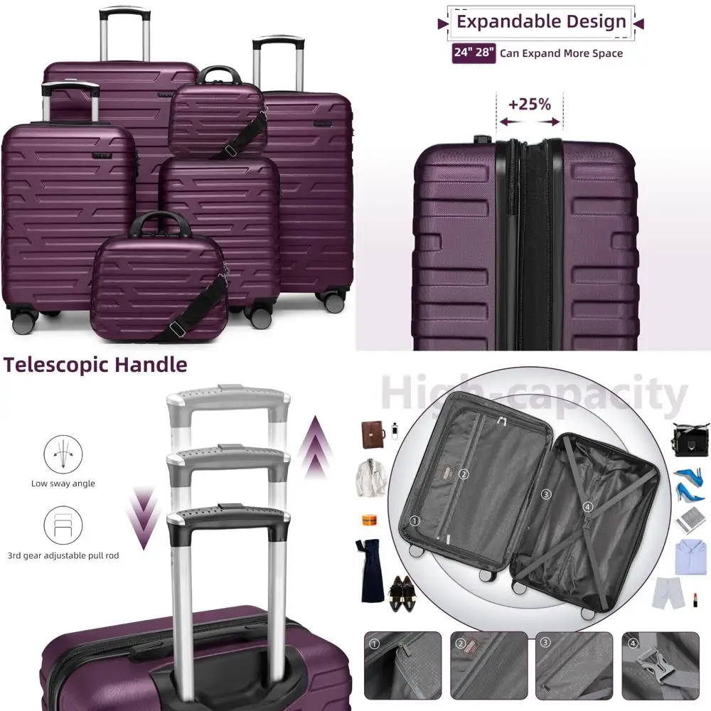 

women's 6-piece hardside expandable luggage set with wheels, tsa lock, lightweight carry-on suitcase