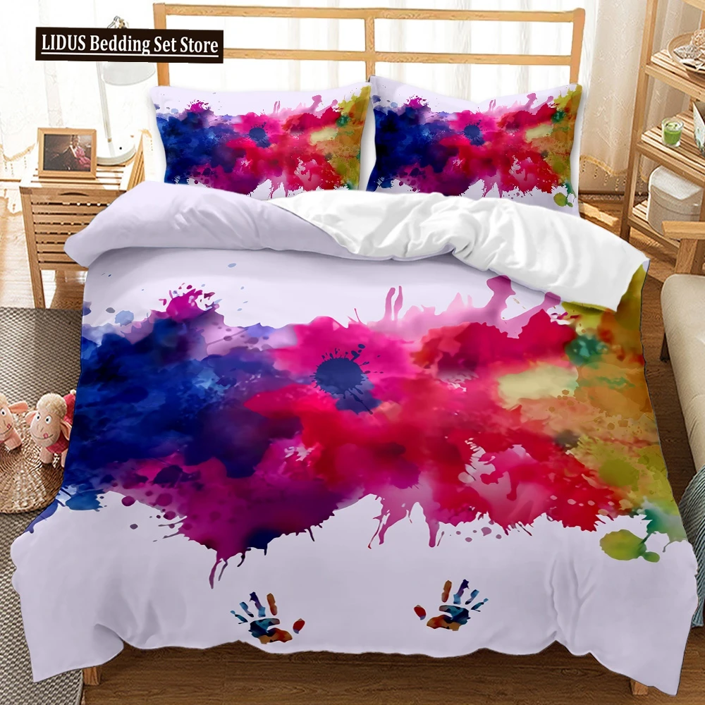 

Abstract Duvet Cover Set Watercolour Painting Colourful Comforter Cover King Queen Size For Boys Girl Teen Polyester Bedding Set