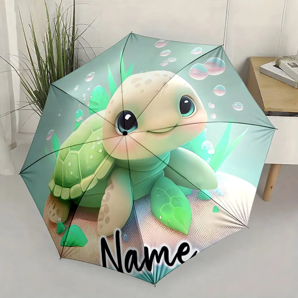 Custom Name  Adorable Turtle Design Umbrella for Kids and Adults Print 8 Iron Ribs Folding Umbrella Auto-Open Fashion Sunshade
