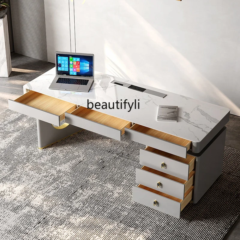 Desk Light Luxury Modern Simple Home High-End Stone Plate Desk Designer Computer Desk Study and Bedroom office furniture