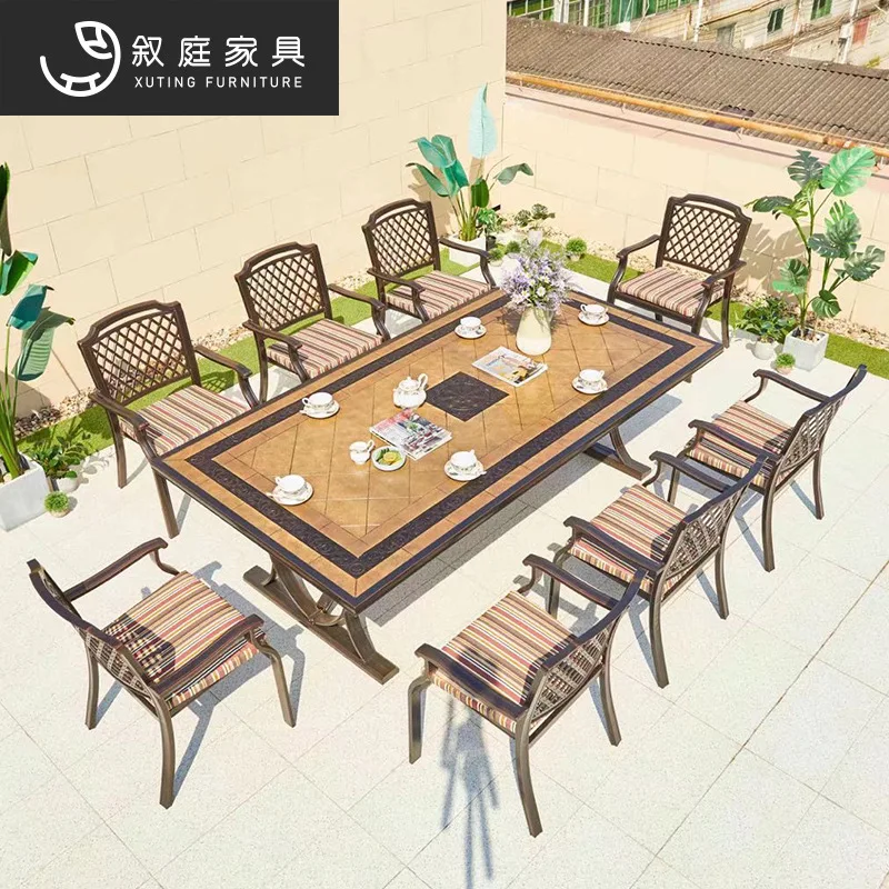 Outdoor courtyard cast aluminum barbecue tables and chairs villa garden open-air home terrace leisure