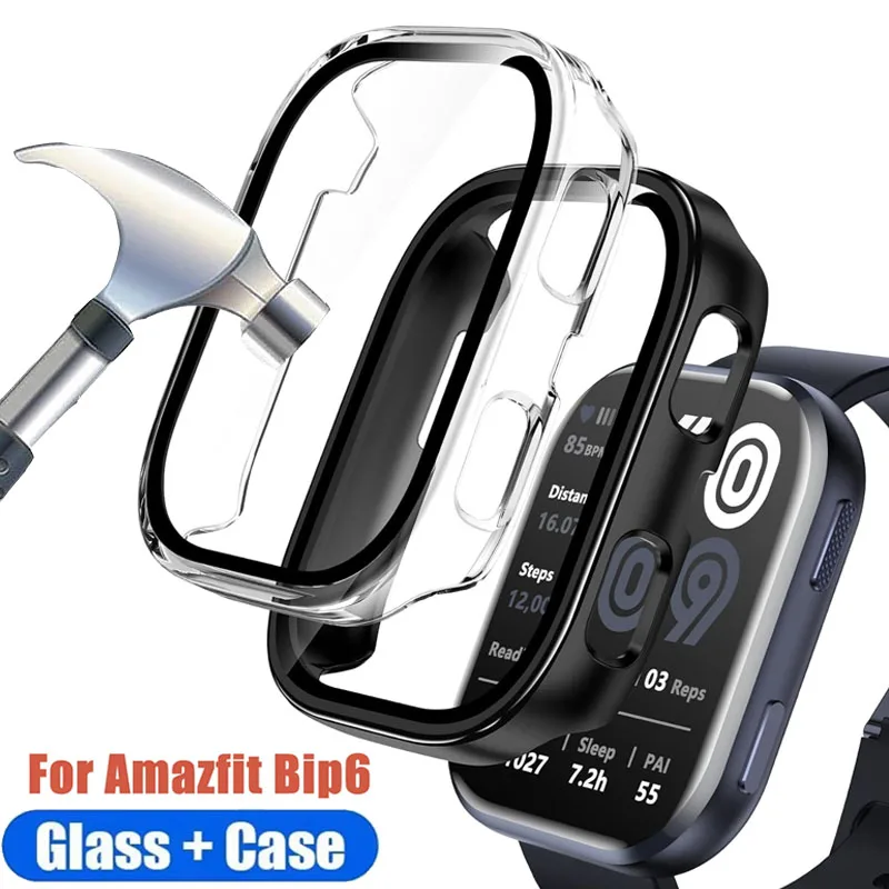 PC-Gehäuse + gehärtetes Glas für Amazfit Bip 6, kratzfeste Folie, Stoßstangen-Displayschutzfolie für Amazfit Bip 6, Shell-Zubehör