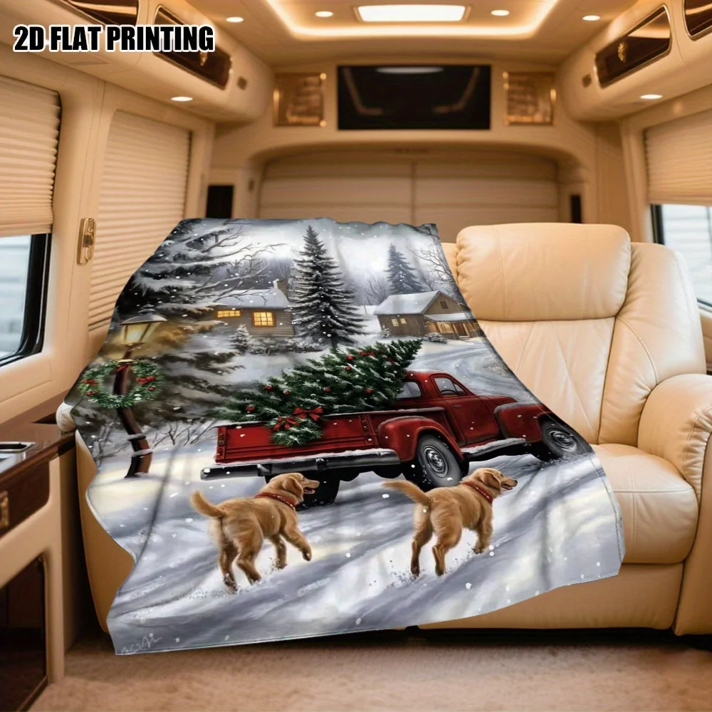1pc a Flannel Blanket Featuring a Christmas Snow Truck, Perfect for Camping And Travel, Ideal for Gifting During for Halloween A