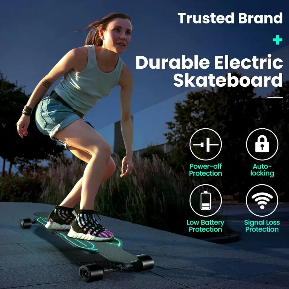 Electric Skateboards Glow in The Dark, 1200W Powerful Motor, 28MPH Top Speed, 4/6AH Battery, 16/28Miles Max Range