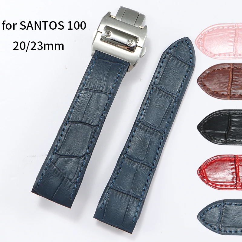 

Для SANTOS DE CARTIER кожаный ремешок для часов santos100 сменный браслет 20 мм 23 мм ремешок для часов из воловьей кожи со складной застежкой