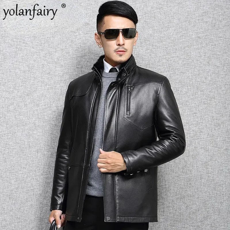 

Genuine Leather and Fur Integrated Jacket Men Whole Mink Inner Stand Collar Pure Sheepskin Men's Leather Jacket Midium Fur Coat