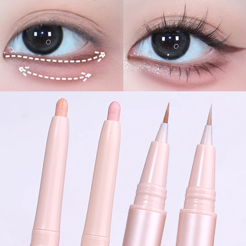 Double Head Matte Pink Lying Silkworm Pen Waterproof Long Lasting Natural Brightening Glitter Eyeshadow Eyeliner Pencil Cosmetic