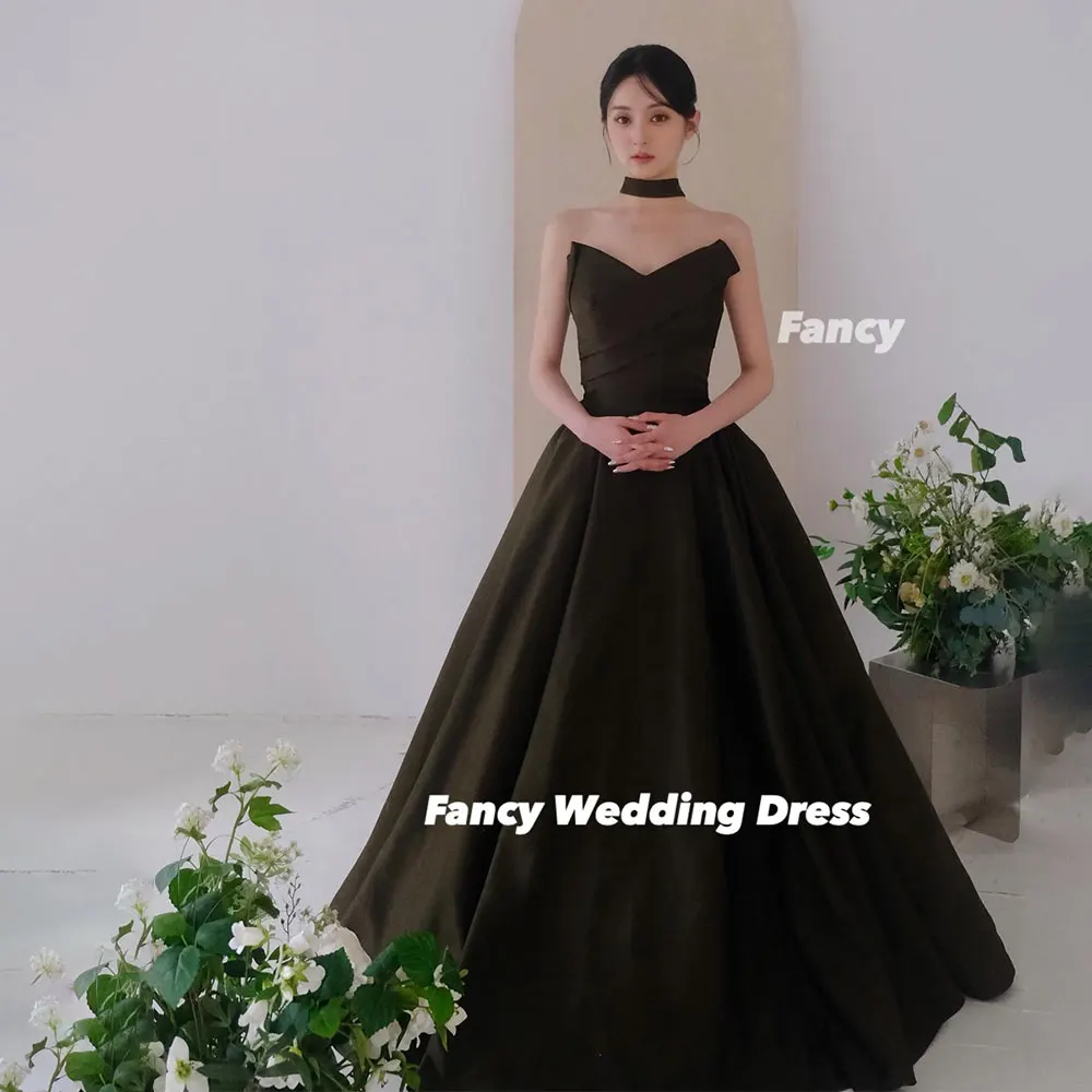 Fancy High Quality Pleats V Neck Wedding Dress A Line Thick Elastic Satin Evening Dress Ball Bridal Gown Robes Customized