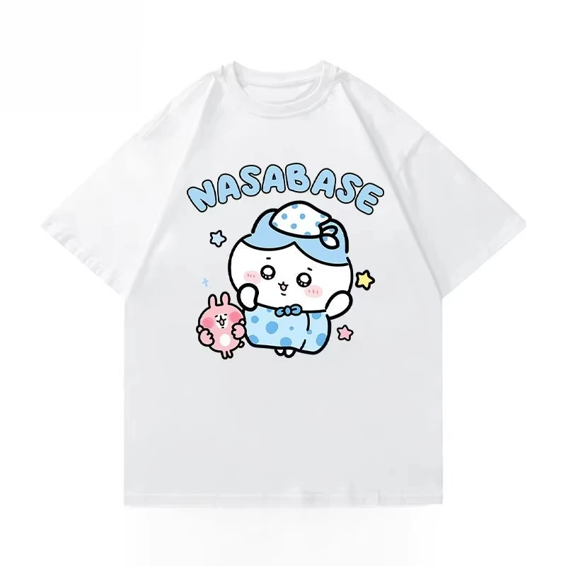 Unisex Kawaii Japanese Chiikawa Valentine Graphic Tee Loose Fit Cotton Short Sleeve Couple Matching T-shirt Usagi Ji-i Design