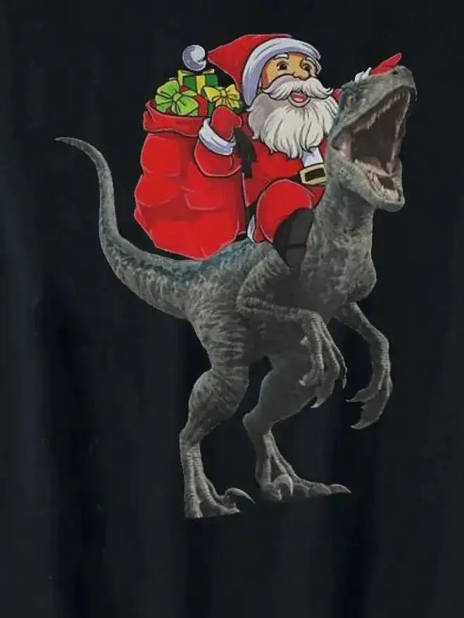 

Santa Claus Riding A Velociraptor Christmas Dinosaurs T-Shirt 100% Cotton O-Neck Short Sleeve Casual Mens T-shirt Size S-3XL