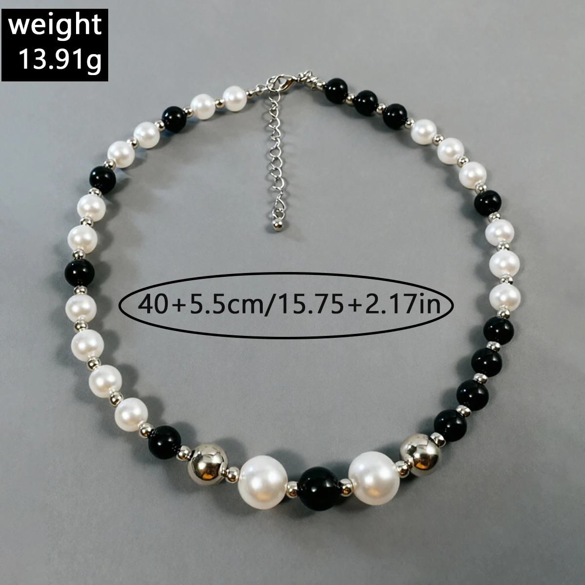 Tocona Retro Black and White Beaded Necklace Simple Geometric Chain Women's Summer Beach Vacation Jewelry Accessories