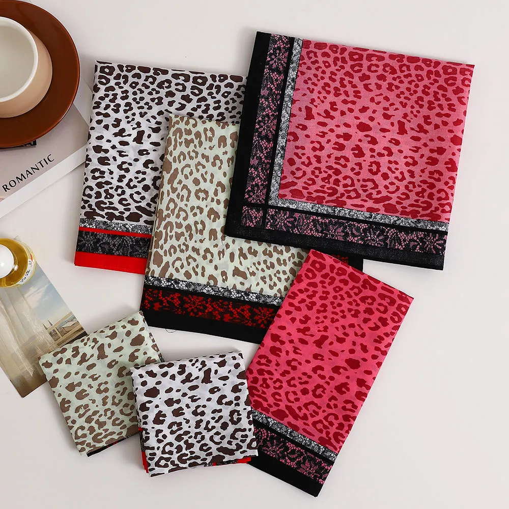 3/6/12pcs Leopard Print Handkerchief Ladies Elegant Soft Cotton Printed Decorative Square Towel Thin 43cm Fashion Trend